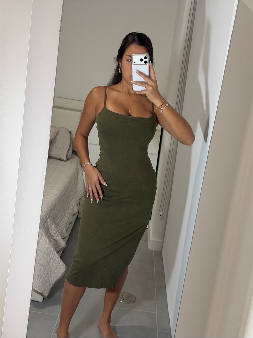 Olive Green Strappy Midi Dress